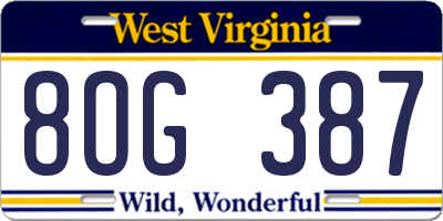 WV license plate 8OG387