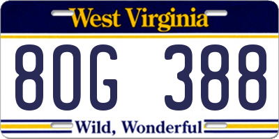 WV license plate 8OG388