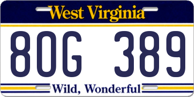 WV license plate 8OG389