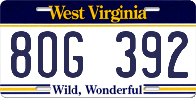 WV license plate 8OG392