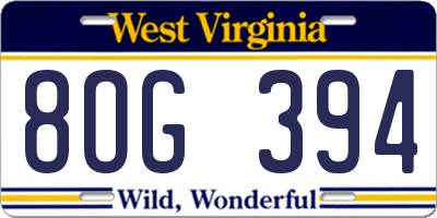 WV license plate 8OG394