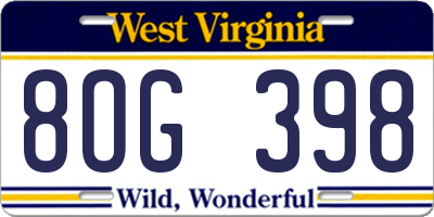 WV license plate 8OG398