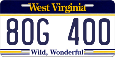 WV license plate 8OG400