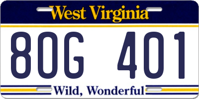 WV license plate 8OG401