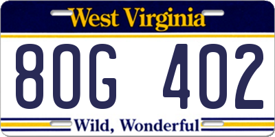 WV license plate 8OG402
