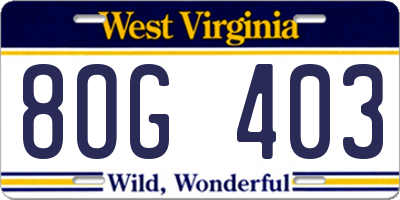 WV license plate 8OG403