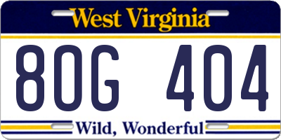 WV license plate 8OG404