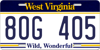 WV license plate 8OG405