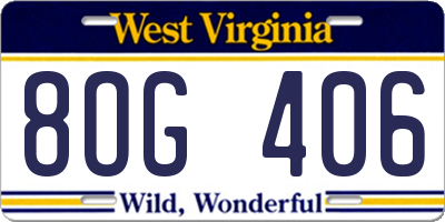 WV license plate 8OG406