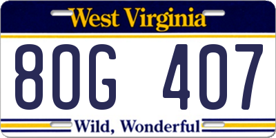WV license plate 8OG407