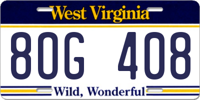 WV license plate 8OG408