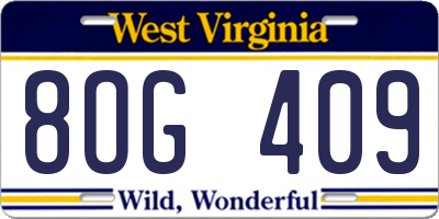 WV license plate 8OG409