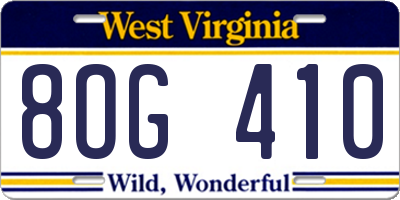 WV license plate 8OG410