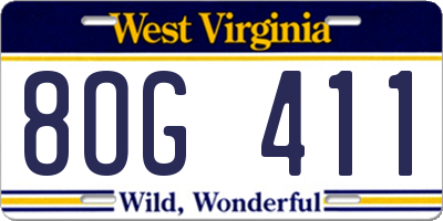 WV license plate 8OG411