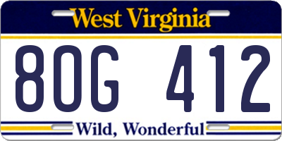 WV license plate 8OG412