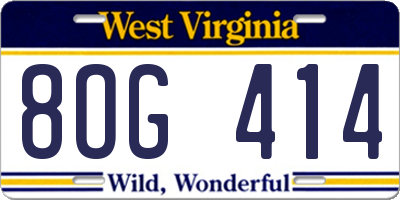 WV license plate 8OG414