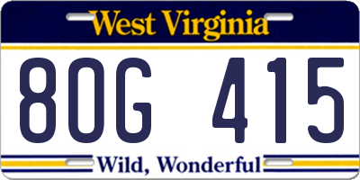 WV license plate 8OG415