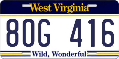 WV license plate 8OG416