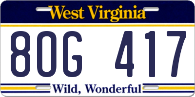 WV license plate 8OG417