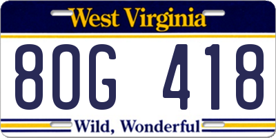 WV license plate 8OG418