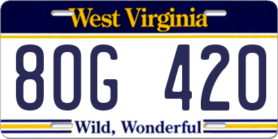 WV license plate 8OG420