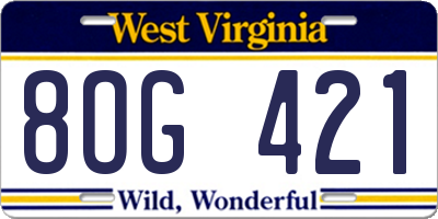 WV license plate 8OG421
