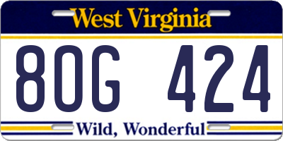 WV license plate 8OG424