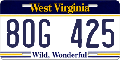 WV license plate 8OG425