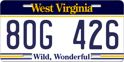 WV license plate 8OG426