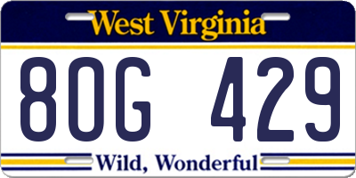 WV license plate 8OG429