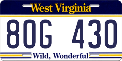 WV license plate 8OG430