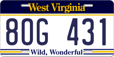 WV license plate 8OG431