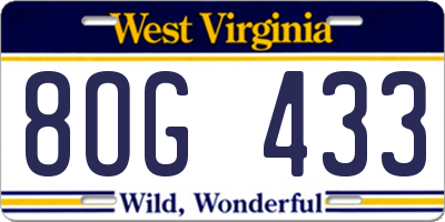 WV license plate 8OG433