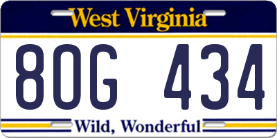 WV license plate 8OG434