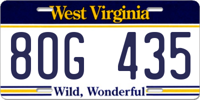WV license plate 8OG435