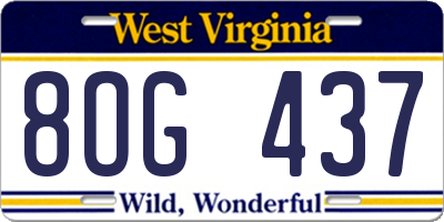 WV license plate 8OG437