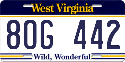WV license plate 8OG442