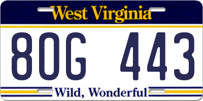WV license plate 8OG443