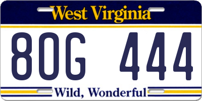 WV license plate 8OG444