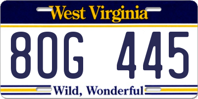 WV license plate 8OG445