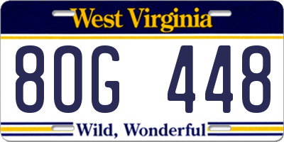 WV license plate 8OG448