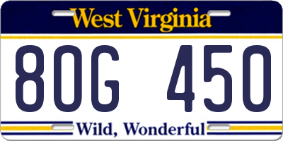 WV license plate 8OG450