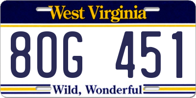 WV license plate 8OG451