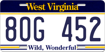 WV license plate 8OG452