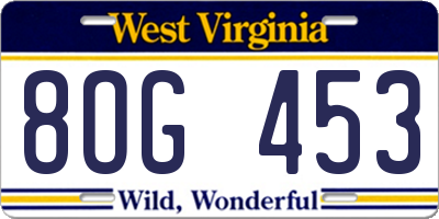 WV license plate 8OG453