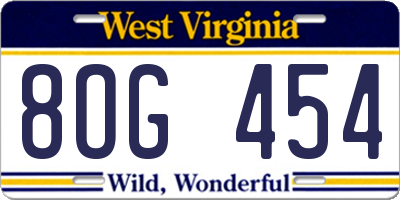WV license plate 8OG454