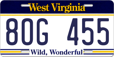 WV license plate 8OG455