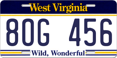 WV license plate 8OG456