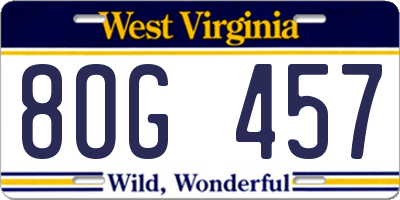 WV license plate 8OG457