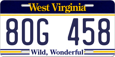 WV license plate 8OG458